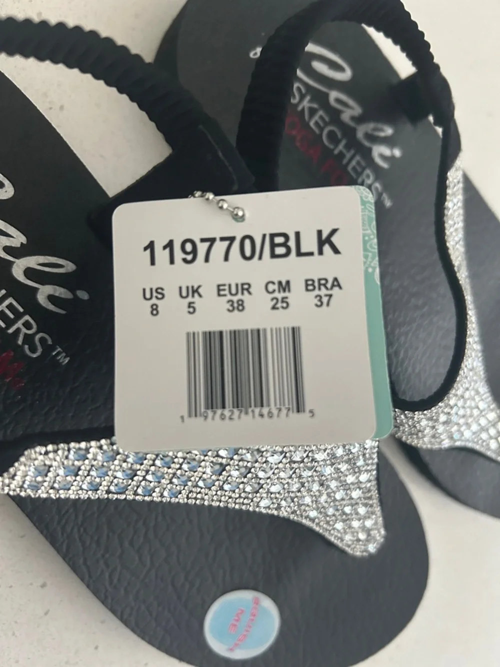 Skechers Cali Rockstar Black Slingback T‑Strap Sandal with Silver Rhinestones - Picture 3 of 7